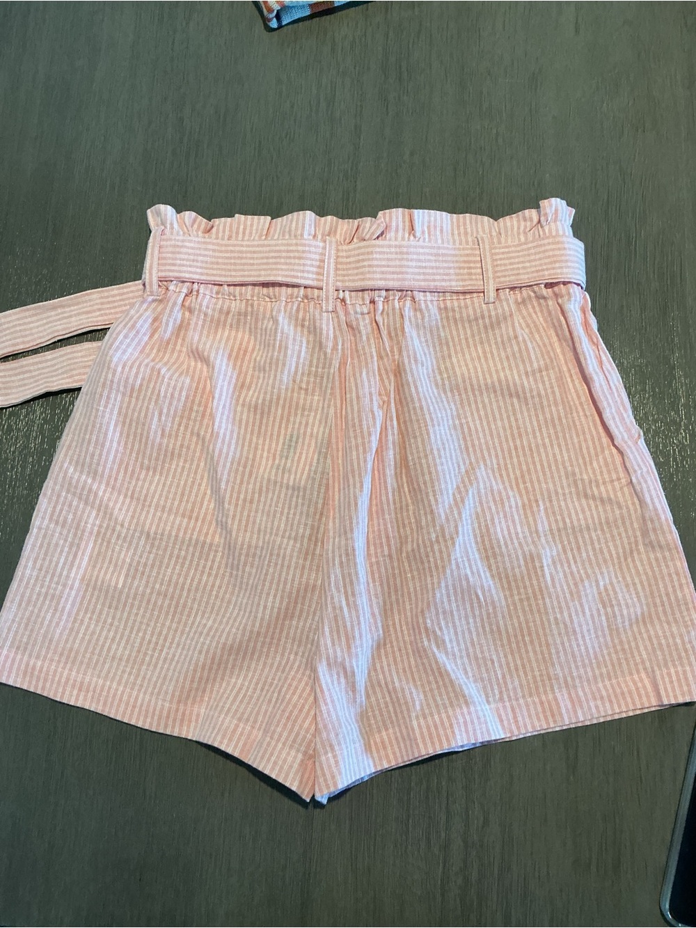 NWT GB Pink Striped Linen Blend Paperbag Shorts Size L - Picture 2 of 10